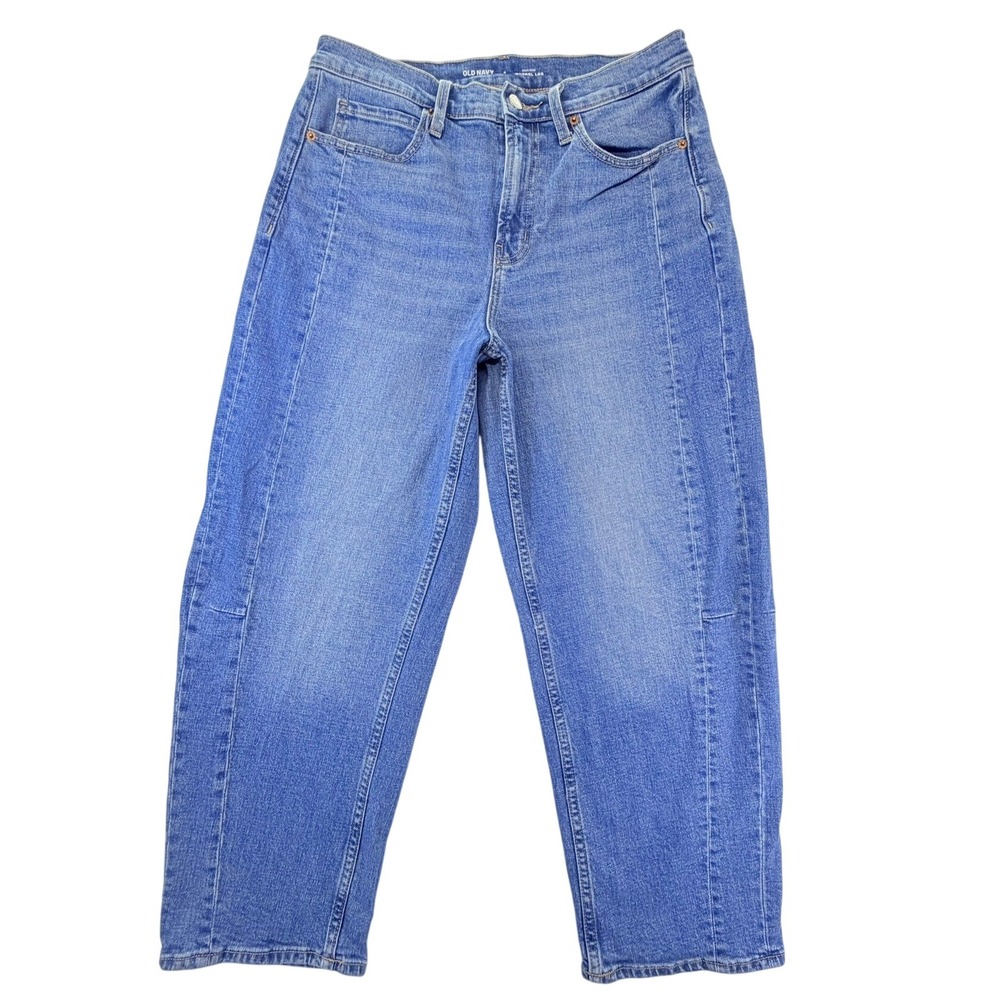 Old Navy Womens High‎ Rise Barrel Leg Jeans Medium Wash Blue Size 8 Seam Detail
